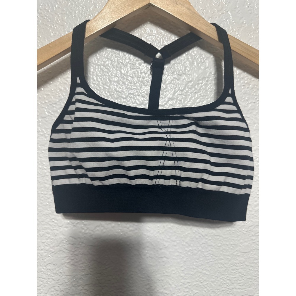 Athleta Black White Stripe Sports Bra Racerback Athletic Top XS